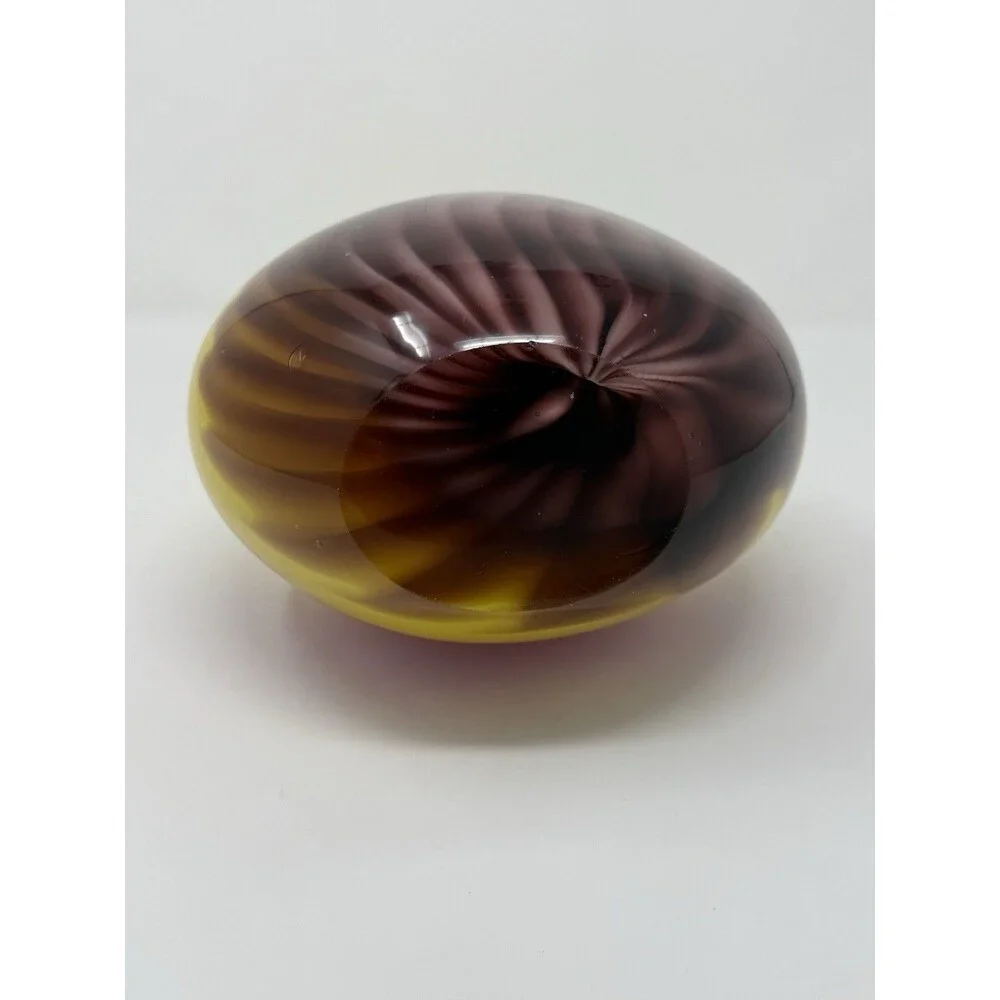 Yellow Red Brown Swirl Art Glass Vase Glossy Decorative Finish